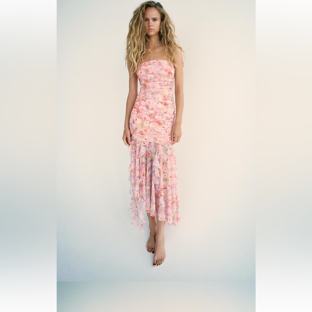 Zara tulle printed floral dress. Draped fabric perfect for destination wedding